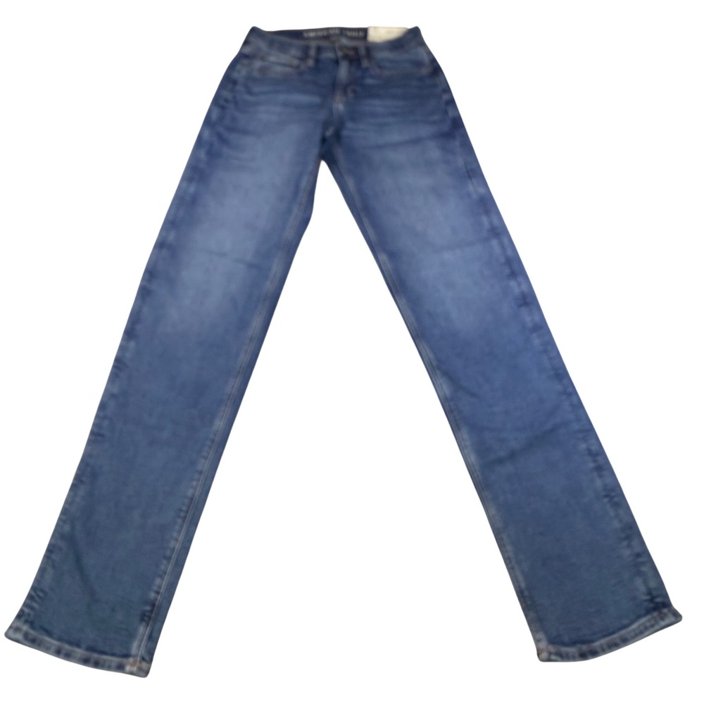 American Eagle 90s Straight Jeans Bright Bluebell Stretch High Rise Size 2 Long